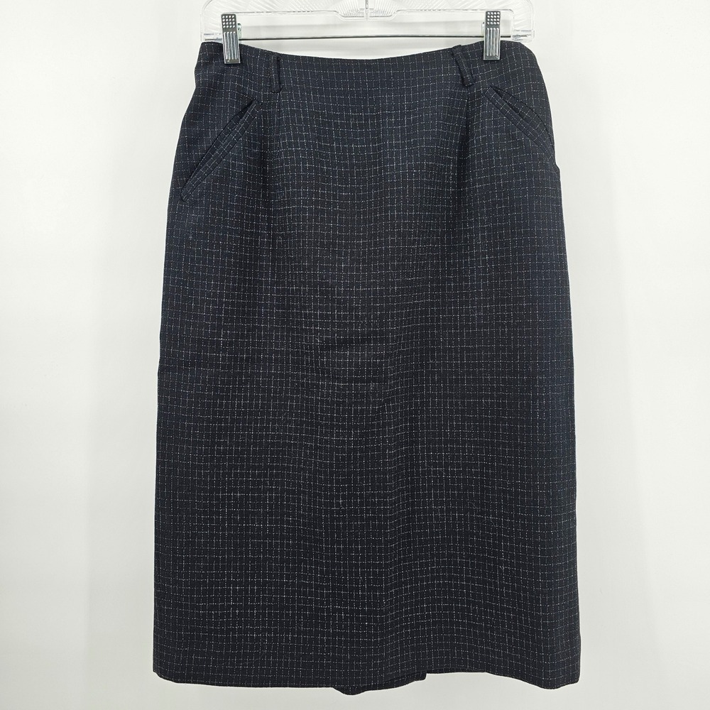 Austin Reed Pencil Skirt Women 8 Black Grid Pure Virgin Wool Tailored USA Made